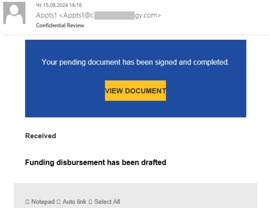 Docusign-themed phishing email