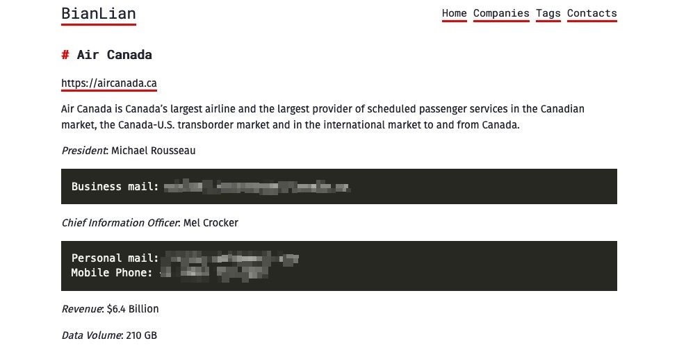 BianLian extorts Air Canada