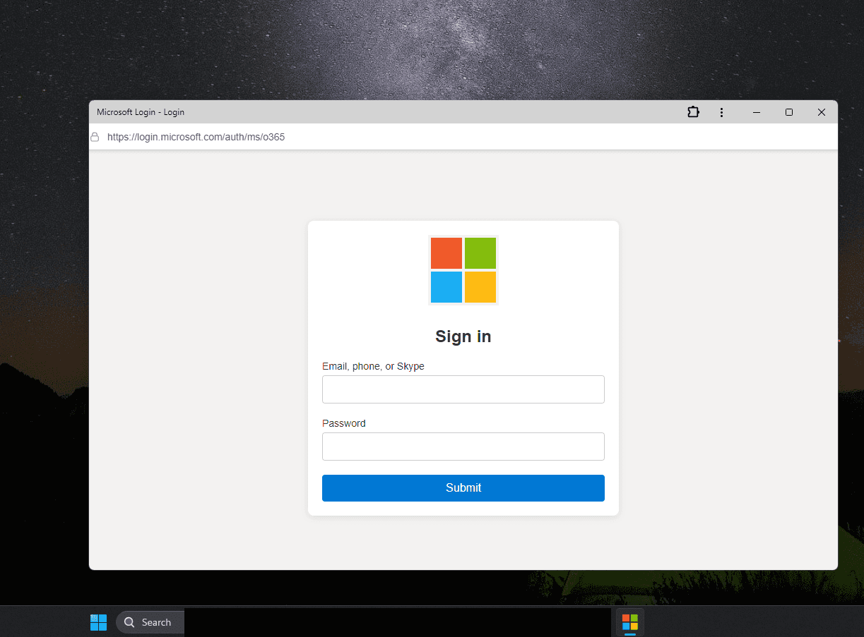 PWA mimicking login.microsoft.com
