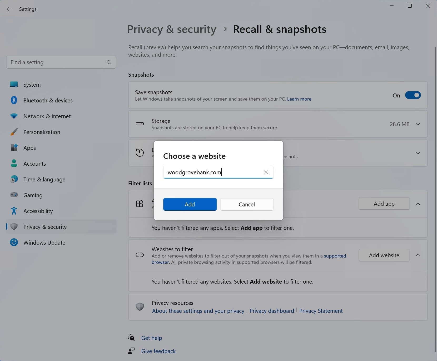 If you decide to leave Recall enabled, be sure to configure the exclusion list.