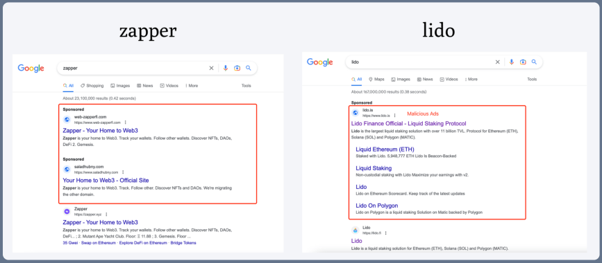 مواقع الاحتيال التي تحتوي على أدوات سرقة العملات المشفرة في إعلانات Google