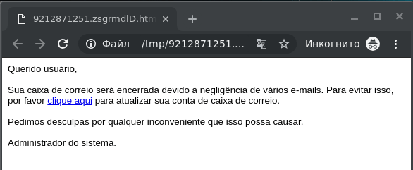 Phishing message