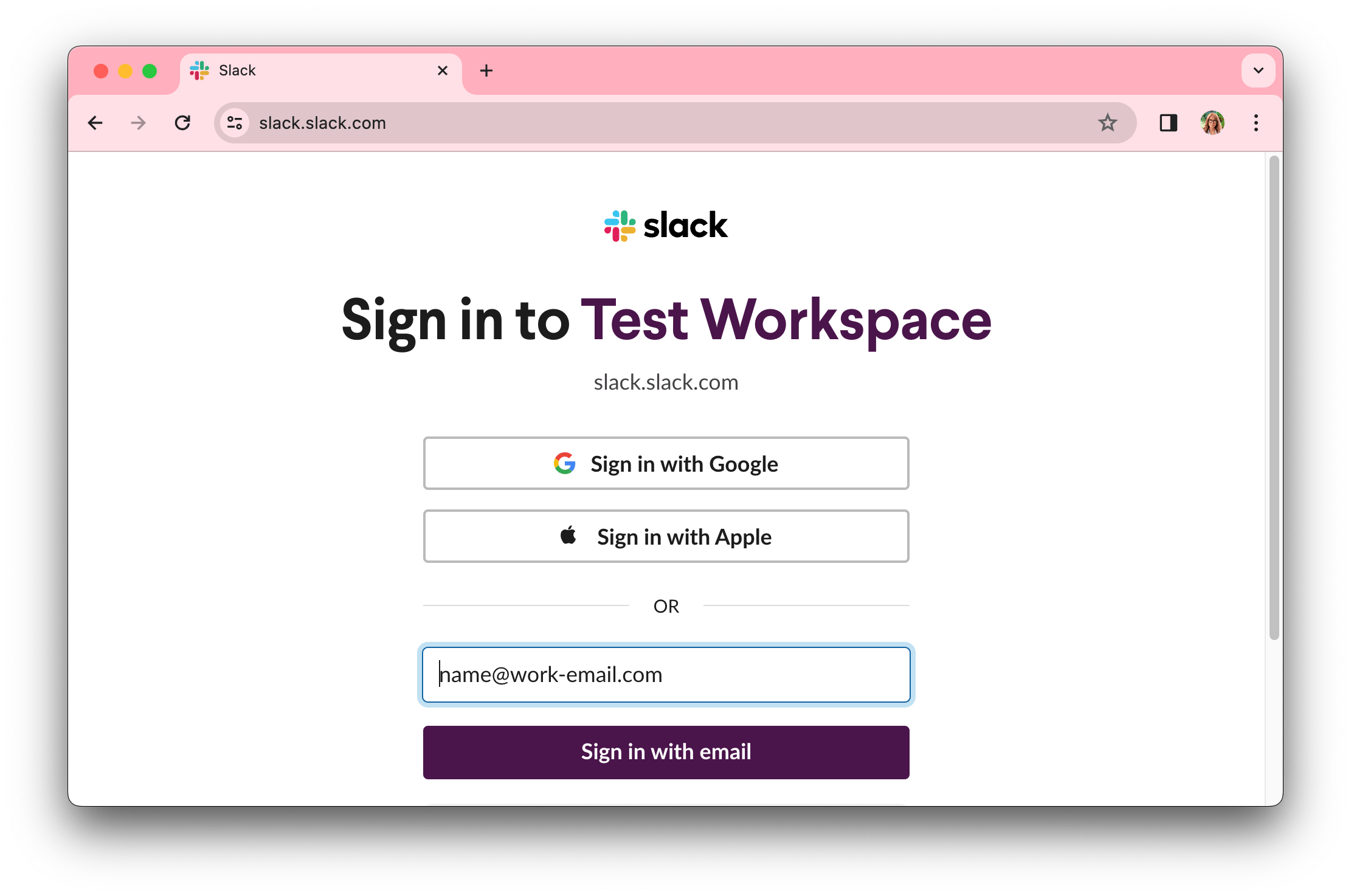 The "Sign In with Google" button on slack.slack.com