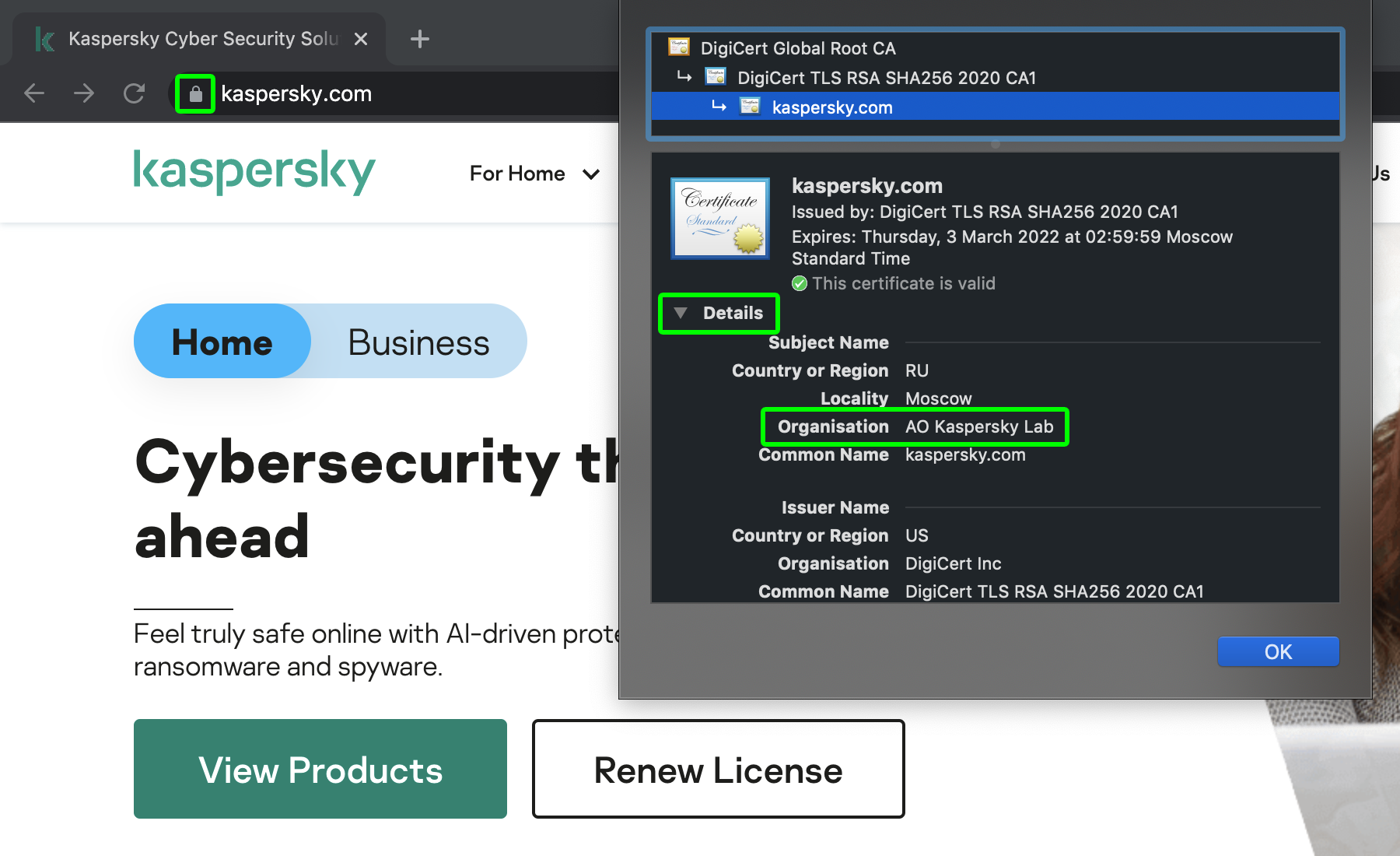 Cómo comprobar quién es el propietario del sitio web: Busca la información del certificado SSL]