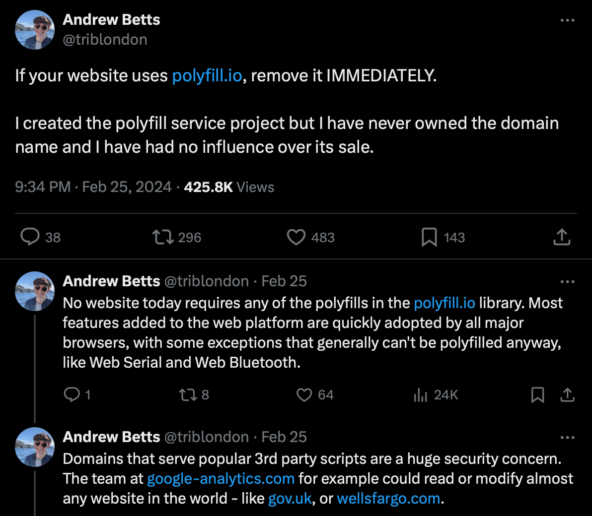 he Polyfill.io developer advises removing Polyfill.io
