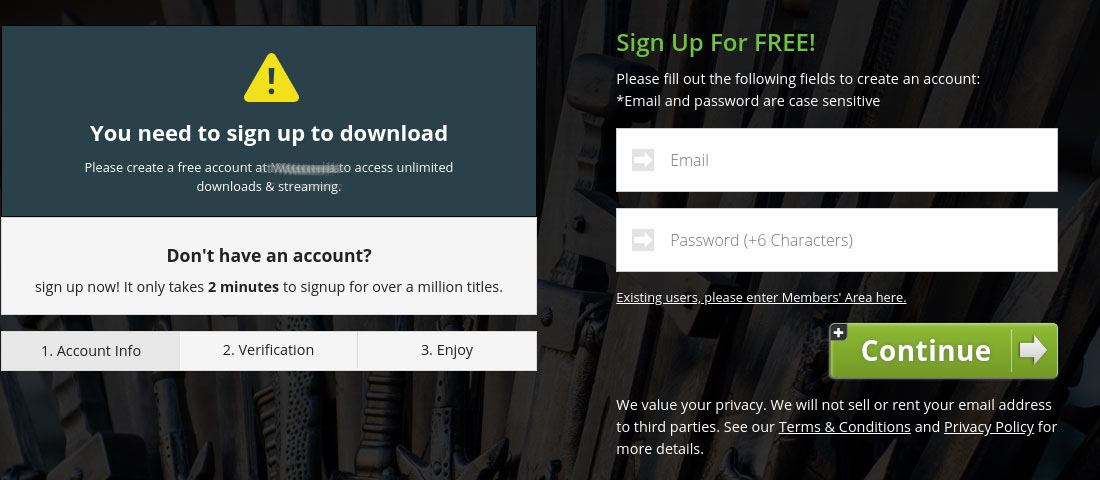 Vous devez fournir votre adresse e-mail et saisir un mot de passe pour créer un compte sur une fausse page permettant de visionner Game of Thrones