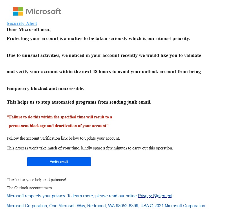 Imitation d'un e-mail généré automatiquement
