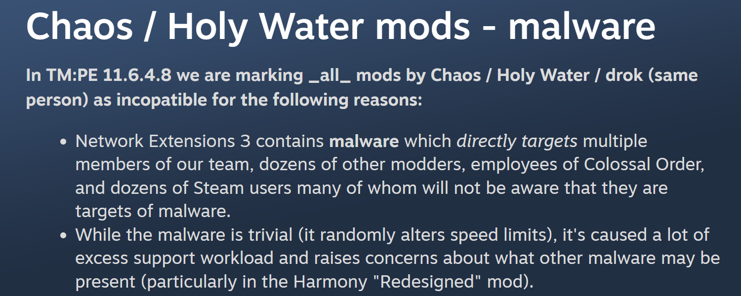 Les créateurs de Traffic Manager: President Edition accusent les créateurs d'autres mods pour Cities: Skylines de distribuer des malwares