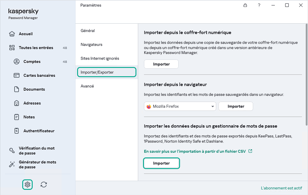 Importation de mots de passe depuis d'autres gestionnaires de mots de passe dans Kaspersky Password Manager