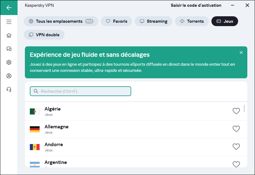 Kaspersky VPN Secure Connection protège la vie privée des joueurs tout en maintenant une connexion stable, ultra rapide et sécurisée, avec une latence minimale.