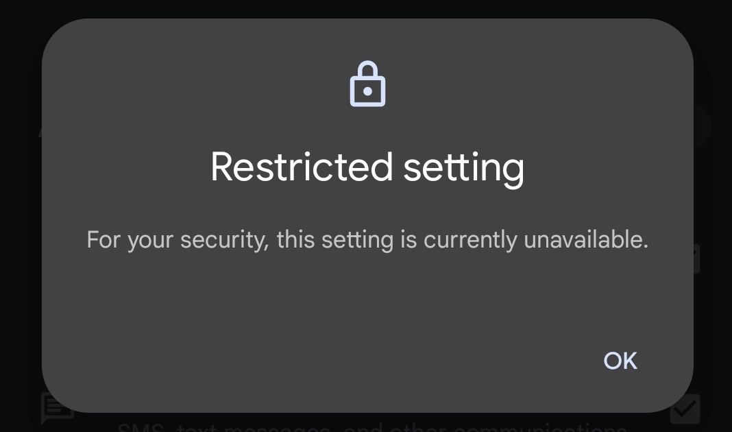 Notification d'accès bloqué aux autorisations
