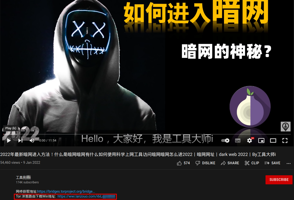 Screenshot eines YouTube-Videos, das den mit OnionPoison-Spyware infizierten Tor-Browser verbreitet